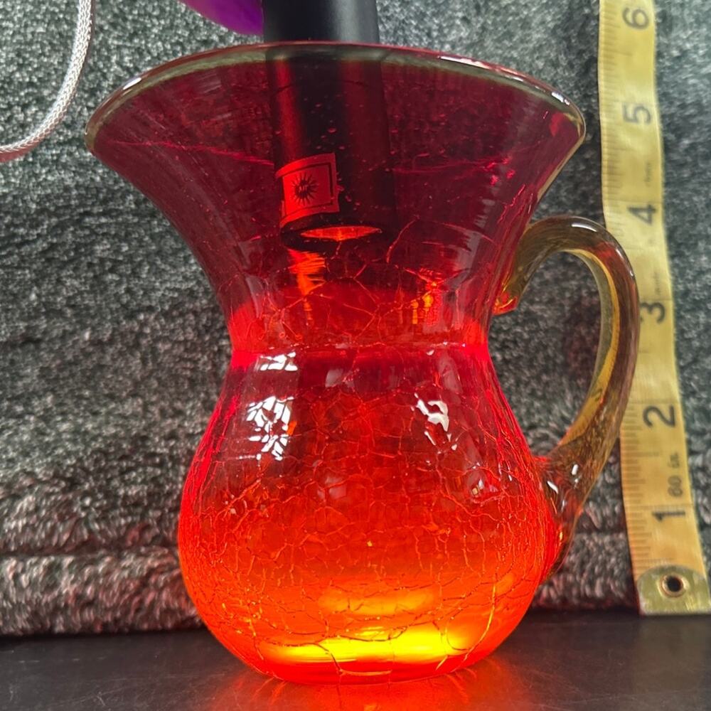 Miniature Blenko Handblown Crackle Glass Pitcher Vintage